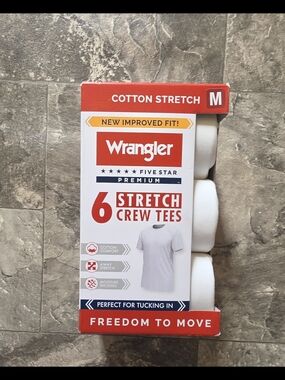 Wrangler Crew Neck Cotton Stretch Soft Undershirts for Men - 6-Pack- Medium NWT